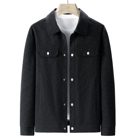 Veste Homme Business Décontracté de Luxe Imprimé Monogramme de Lettres Revers Simple Boutonnage Manteau Léger en Poliestere