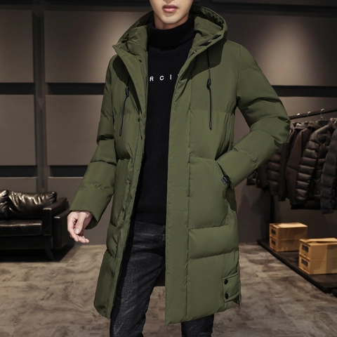 Cappotto Invernale Lungo da Uomo Con Cappuccio Piumino Ispessito Caldo Antivento Tinta Unita Parka Comodo Giacca Moda Casual