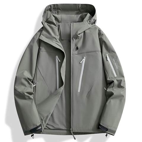 Men Women Outdoor Waterproof Hiking Jacket Windproof Hooded Mountain Coat Functional Shell exploration Print Trekking Outerwear