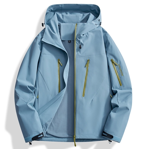 Men Women Outdoor Waterproof Hiking Jacket Windproof Hooded Mountain Coat Functional Shell exploration Print Trekking Outerwear