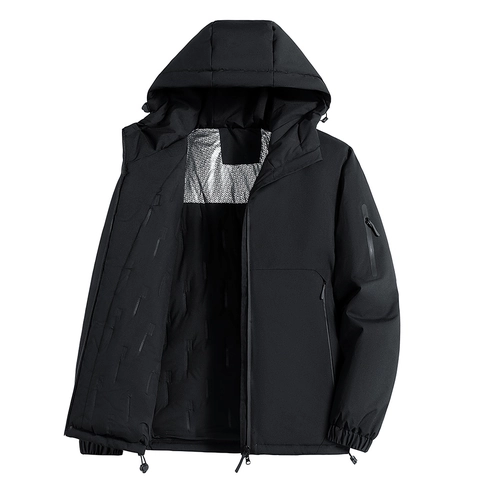 Giacca con Cappuccio Antivento da Uomo Parka Imbottito Termico Capispalla per Escursionismo All'aperto Impermeabile Cappotto Casual Tinta Unita Abbigliamento Sportivo