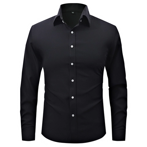 Camicia da Uomo Business Casual a Maniche Lunghe Slim Fit Misto Cotone Tinta Unita Formale Elegante da Ufficio Moda Top