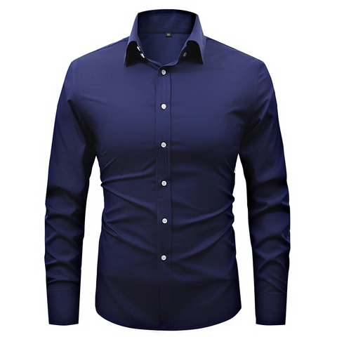 Camicia da Uomo Business Casual a Maniche Lunghe Slim Fit Misto Cotone Tinta Unita Formale Elegante da Ufficio Moda Top