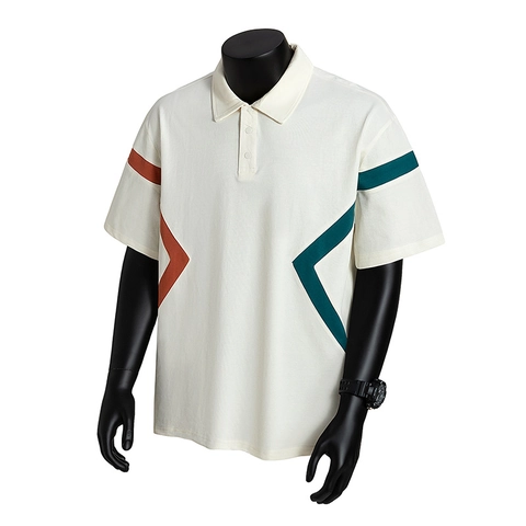 Men Casual Korte Mouw Poloshirt Katoenmix Patchwork Geometrisch Gestreept Revers Zomer Trendy Ademend Top Herenkleding