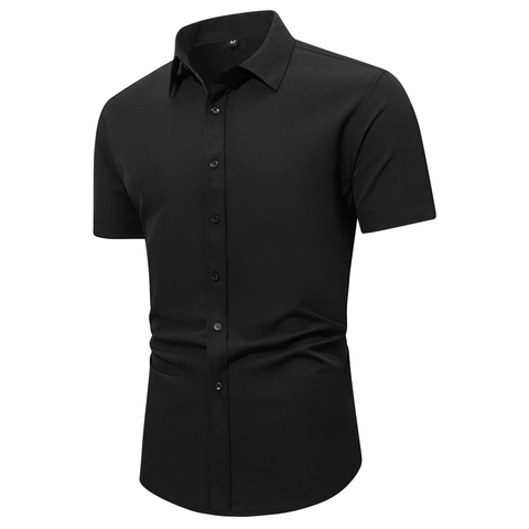 Herren Business Casual Kurzarm Hemd Slim Fit Polyester Einfarbig Button Down Hemd Für Büro Arbeit Täglich Kleidung