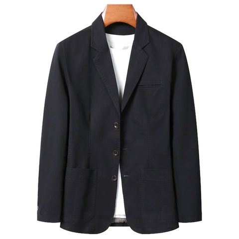 Chaqueta Blazer Casual 100% Algodón para Hombre Negocios Ajuste Relajado Color Sólido Tres Botones Chaqueta con Bolsillos de Parche para Primavera Otoño