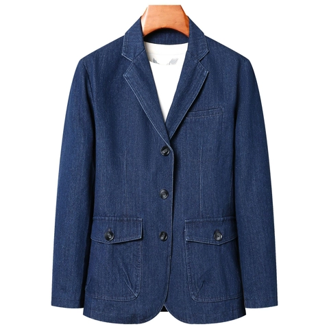 Chaqueta Blazer de Mezclilla para Hombre Mezcla de Algodón Transpirable Negocios Casual Solapa de Muesca Color Sólido para Oficina