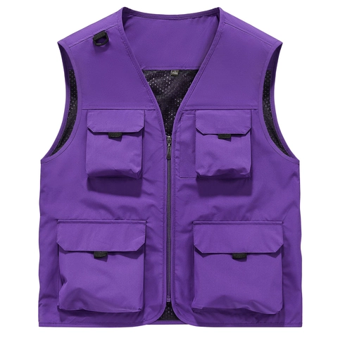 Men Multi Pocket Outdoor Utility Vest Polyester Zipper Cargo Sleeveless Fishing Jacket For Travel Photography Hiking Sports