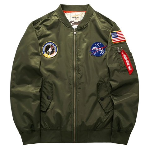 Heren Casual MA-1 Bomberjack NASA Thema Borduurwerk Winddicht Nylon Jack Vluchtlint Opstaande Kraag Lente Herfst Outerwear