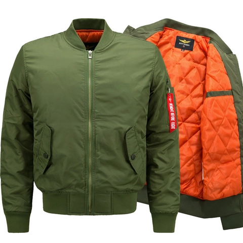 Men's MA-1 Bomber Jacket Padded Windproof Flight Coat For Winter Outerwear Military Style Nylon Quilted Lining Casual Jacket