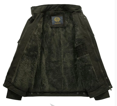 Herren Militär Cargo Jacke 100% Baumwolle Außen Fleecegefüttert Wintermantel Stehkragen Slim Fit Taktische Jacke Mit Airborne Stickerei