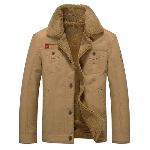Men Fleece Lined Cotton Jacket Winter Warm Heavyweight Outdoor Work Coat With Sherpa Collar Multi Pockets Casual Loose Outerwear