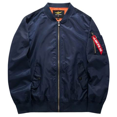 Men MA-1 Flight Bomber Jacket Plus Size Windproof Casual Military Outerwear With Utility Pocket And Contrast Orange Lining