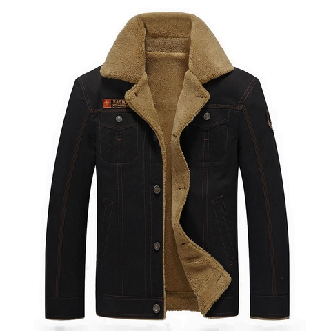 Men Fleece Lined Cotton Jacket Winter Warm Heavyweight Outdoor Work Coat With Sherpa Collar Multi Pockets Casual Loose Outerwear