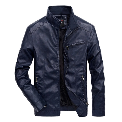 Men Stand Collar PU Leather Jacket Slim Fit Windproof Casual Outerwear Faux Leather Zip Up Coat For Men Daily Wear