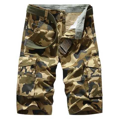Men's Casual Camouflage Cargo Shorts With Belt 100 Percent Cotton Multi-pocket Tactical Outdoor Summer Half Pants