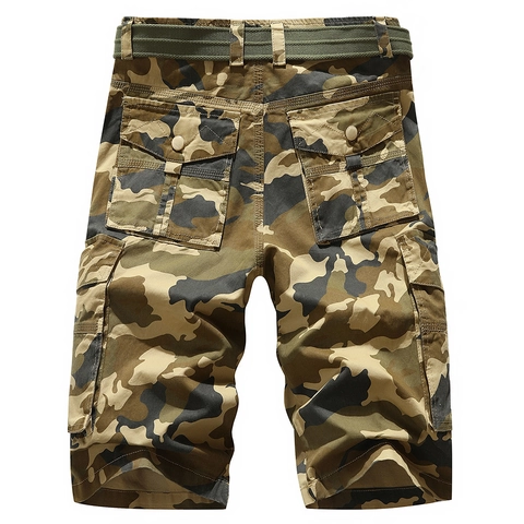 Men's Casual Camouflage Cargo Shorts With Belt 100 Percent Cotton Multi-pocket Tactical Outdoor Summer Half Pants