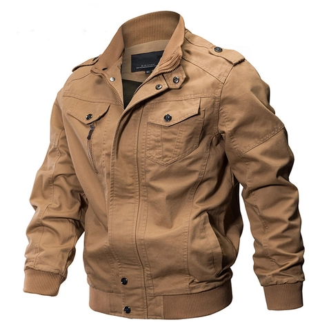 Giacca Militare da Uomo in Cotone con Collo in Piedi Cerniera Multitasche Bomber Giacca a Vento Taglie Forti Inverno Autunno