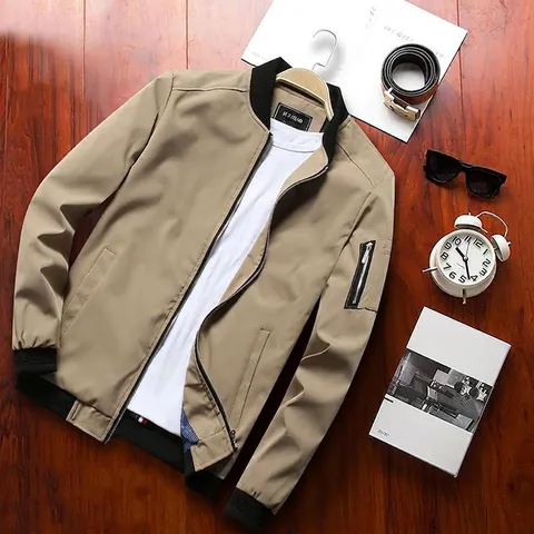 Men Slim Fit Bomber Jacket Lightweight Windproof Solid Color Baseball Collar Zip Up Fashion Casual Outerwear For Men