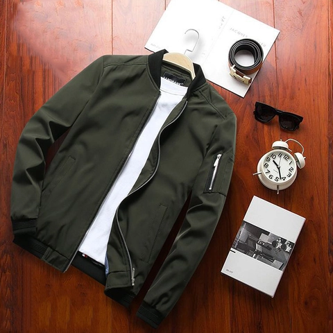 Men Slim Fit Bomber Jacket Lightweight Windproof Solid Color Baseball Collar Zip Up Fashion Casual Outerwear For Men