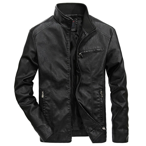 Retro Men's PU Leather Jacket Vintage Stand Collar Windproof Fleece Lined Motorcycle Biker Outerwear Casual Coat For Autumn Winter