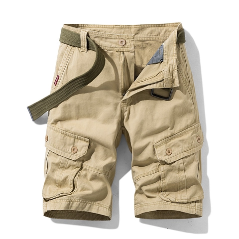 Pantalones Cortos Cargo Casuales para Hombre Ajuste Holgado Sarga de Algodón Multibolsillo Con Cinturón Shorts de Verano Outdoor
