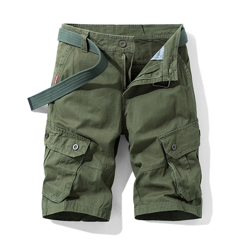 Pantalones Cortos Cargo Casuales para Hombre Ajuste Holgado Sarga de Algodón Multibolsillo Con Cinturón Shorts de Verano Outdoor