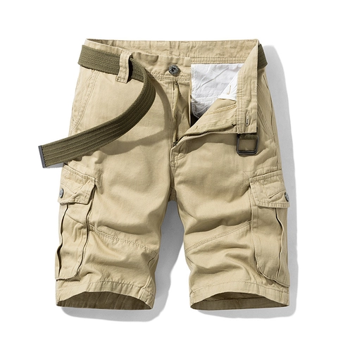 Men's Vintage Cotton Cargo Shorts Multi Pockets Summer Casual Loose Straight Leg Work Shorts With Belt
