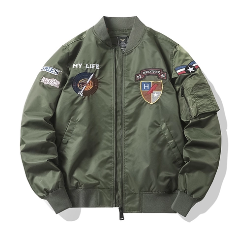 Giacca Bomber da Volo MA-1 da Uomo in Nylon Con Ricamo Militare Antivento Full Zip Casual Streetwear Vintage