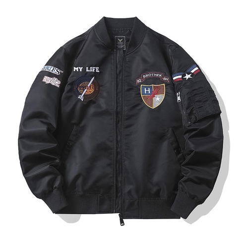 Giacca Bomber da Volo MA-1 da Uomo in Nylon Con Ricamo Militare Antivento Full Zip Casual Streetwear Vintage