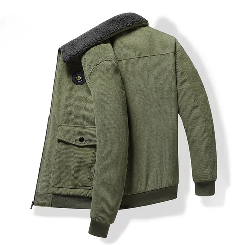Heren Vintage Corduroy Jas Sherpa Gevoerd Winterjas Retro Werkkleding Windjack Warm Rits Casual Bovenstuk Man