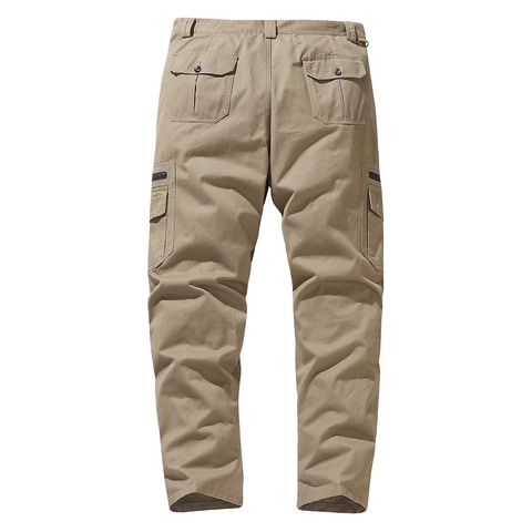 Men's Multi-Pocket Cargo Pants 100% Cotton Straight Leg Outdoor Casual Tactical Trousers Solid Color Spring Autumn Pants