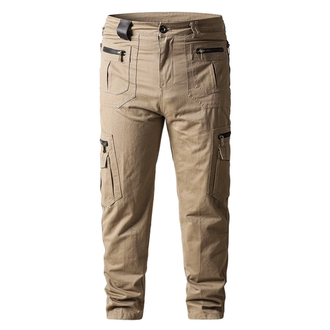 Men Loose Straight Cotton Cargo Pants Multi Pocket Tactical Trousers Solid Color Casual Work Trousers For Outdoor Daily Wear