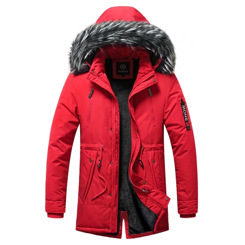 Heren Mid-Lengte Parka Jas Met Imitatiebont Kap Fleece Gevoerd Warm Gevoerde Winterjas Winddicht Taille Koord Slim Outerwear