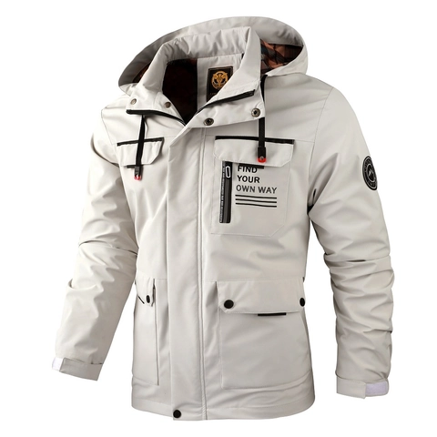 Men's Casual Hooded Parka Jacket Windbreaker Multi-Pocket Outdoor Coat Plaid Lining Regular Fit Polyester Sporty Outerwear