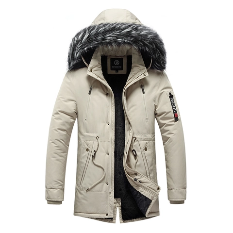 Heren Mid-Lengte Parka Jas Met Imitatiebont Kap Fleece Gevoerd Warm Gevoerde Winterjas Winddicht Taille Koord Slim Outerwear
