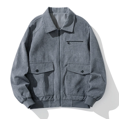 Men's Corduroy Fleece Lined Jacket Warm Winter Padded Coat Cargo Workwear Style Lapel Zipper Outerwear Top For Men