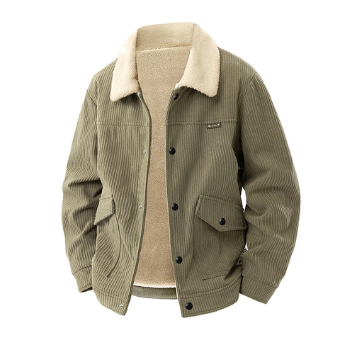 Chaqueta de Invierno Retro de Pana para Hombre Forrada de Felpa Cálida Solapa Sherpa Trucker Jacket Ropa de Trabajo Informal