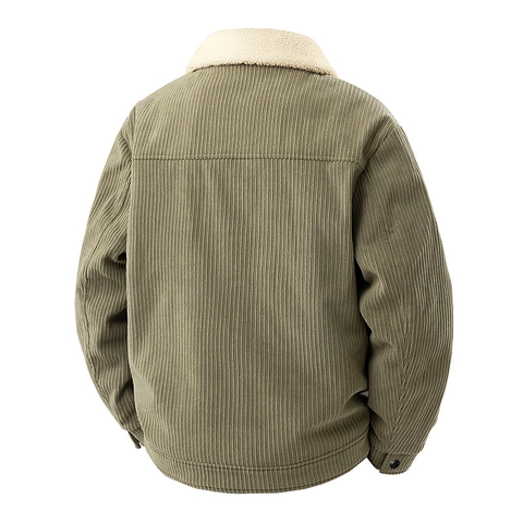 Chaqueta de Invierno Retro de Pana para Hombre Forrada de Felpa Cálida Solapa Sherpa Trucker Jacket Ropa de Trabajo Informal