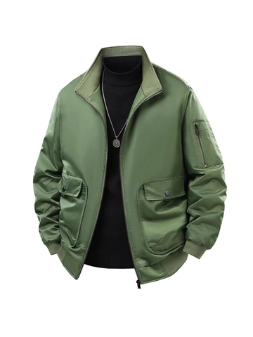 Chaqueta Bomber Impermeable y Cortavientos para Hombre Cuello Alzado Color Sólido Cargo Aire Libre Acolchada Cálida Chaqueta de Vuelo Abrigo