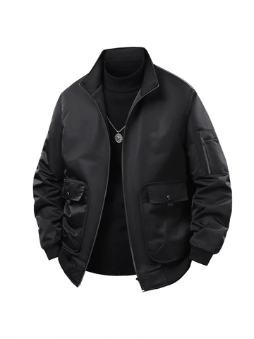 Chaqueta Bomber Impermeable y Cortavientos para Hombre Cuello Alzado Color Sólido Cargo Aire Libre Acolchada Cálida Chaqueta de Vuelo Abrigo