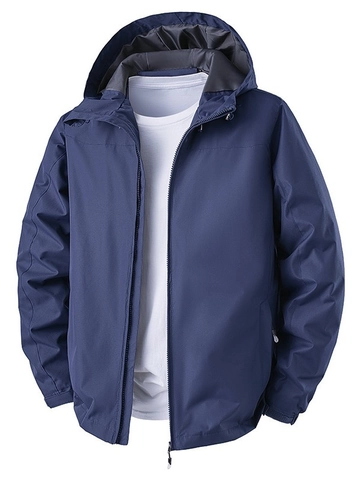 Men Outdoor Hooded Jacket Windproof Waterproof Lightweight Windbreaker Casual Zip Up Coat For Hiking Camping Travel Outerwear