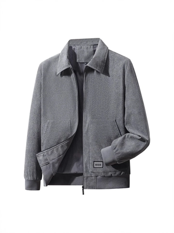 Men's Casual Corduroy Jacket Vintage Lapel Zip Up Outerwear With Ribbed Cuffs And Hem Solid Color Fall Jacket For Men