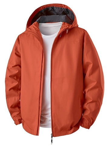 Men Outdoor Hooded Jacket Windproof Waterproof Lightweight Windbreaker Casual Zip Up Coat For Hiking Camping Travel Outerwear