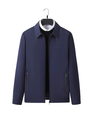 Men's Business Casual Jacket Lapel Zipper Coat Middle Aged Elderly Windproof Outerwear Striped Lining Solid Color Spring Autumn Top