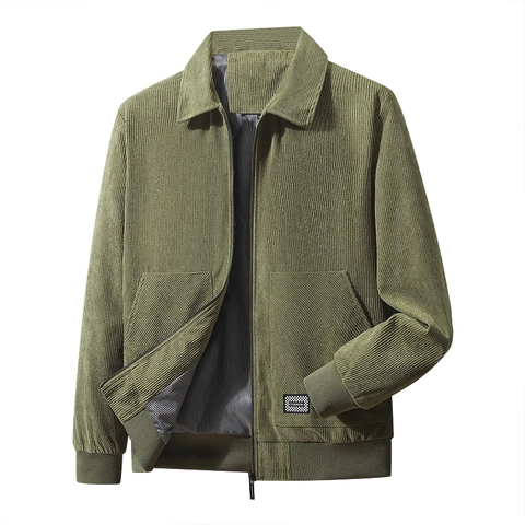 Chaqueta Casual de Pana con Cuello Alzado y Cremallera Completa para Hombre Primavera Otoño Ropa Exterior