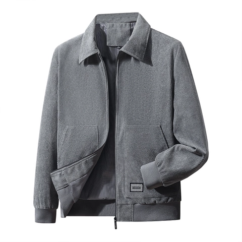 Chaqueta Casual de Pana con Cuello Alzado y Cremallera Completa para Hombre Primavera Otoño Ropa Exterior