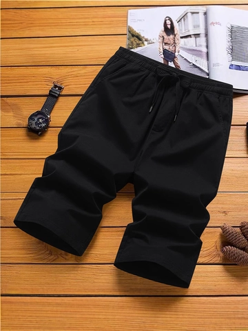 Herren Casual Cargo Shorts Lockerer Schnitt Baumwollmischung Caprihose Elastischer Bund Kordelzug Sommer Shorts Mit Taschen
