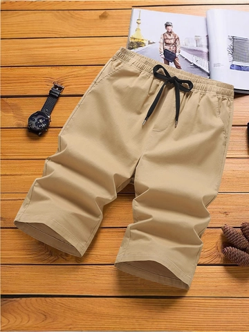Herren Casual Cargo Shorts Lockerer Schnitt Baumwollmischung Caprihose Elastischer Bund Kordelzug Sommer Shorts Mit Taschen