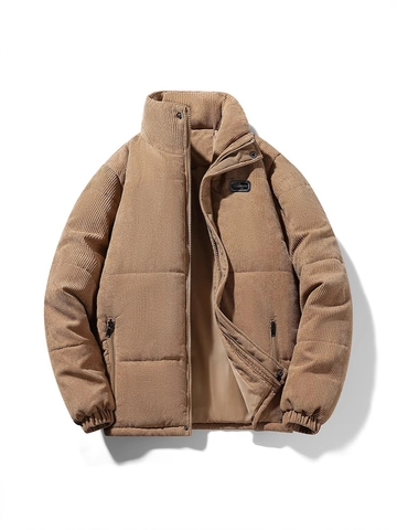 Men's Corduroy Stand Collar Padded Jacket Winter Warm Thickened Loose Casual Coat Fashion Outerwear For Men Solid Color Jackets